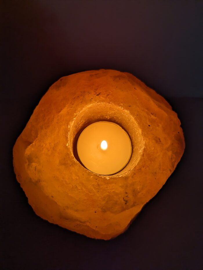 Waxinelichthouder oranje met Tisalt zout - bovenzijde