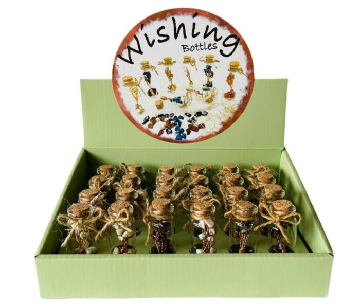 Wensflesje met edelsteen geluksboompje (in display box)