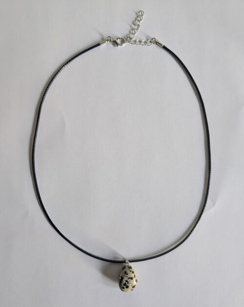 Dalmatiër Jaspis hanger aan zwarte veterketting